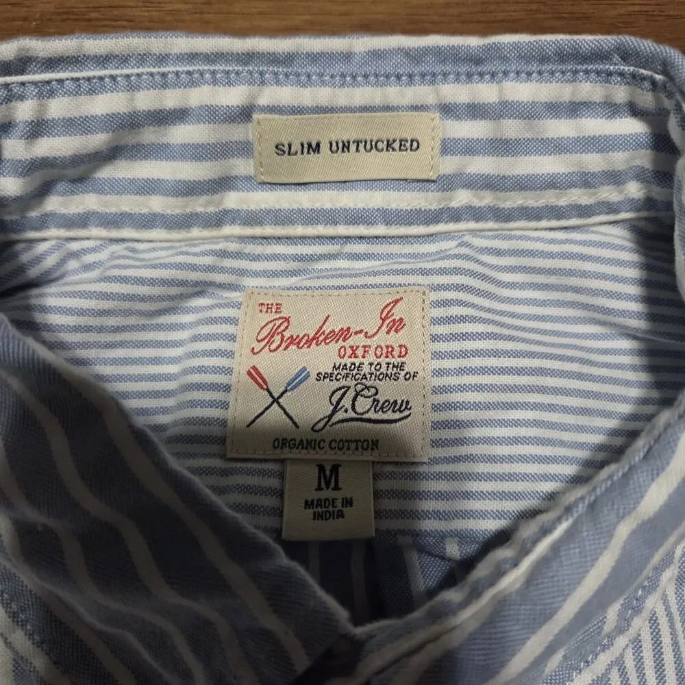 J. Crew Blue and White Striped Cotton Button-Down Shirt